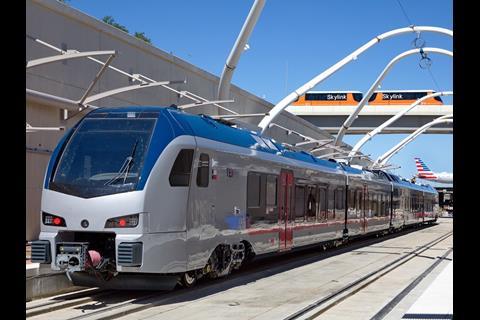 The first of the Flirt trainsets which Stadler is supplying for the 43 km TEX Rail commuter route linking central Fort Worth with Dallas-Fort Worth International Airport has undergone dynamic testing at the airport.